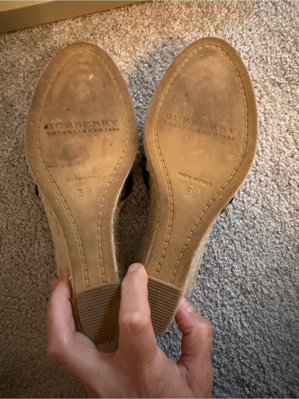 Burberry Black Patent & Vintage Check Wedge Sandals— size 39 - Picture 8 of 11